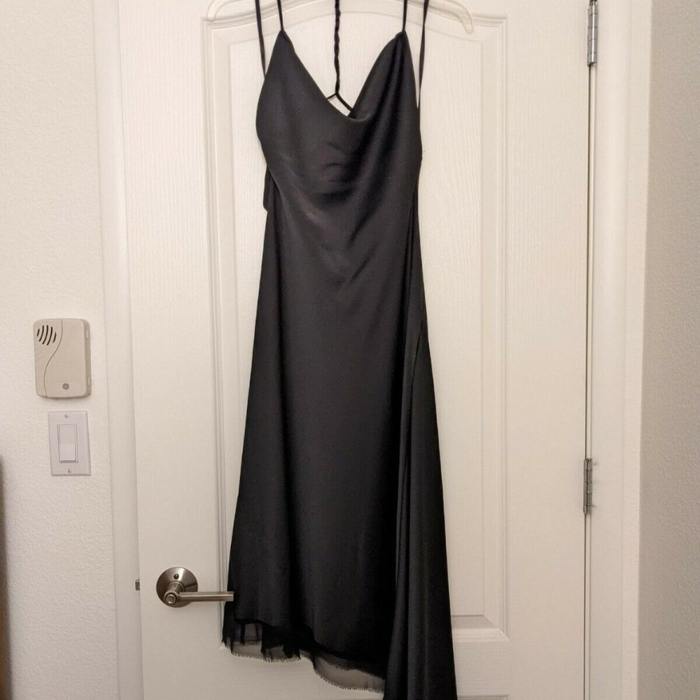 BCBG Black Satin Silk Backless Asymmetrical Dress 0